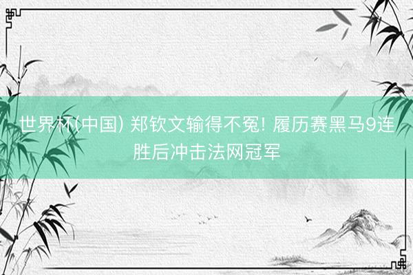 世界杯(中国) 郑钦文输得不冤! 履历赛黑马9连胜后冲击法网冠军