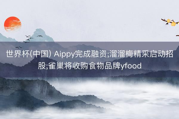 世界杯(中国) Aippy完成融资;溜溜梅精采启动招股;雀巢将收购食物品牌yfood